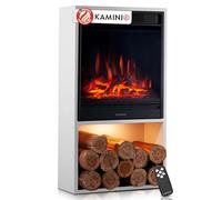 KAMINIO Chimenea eléctrica Hugo - Estufa de Chimenea con calefacción, Efecto Llama 3D, Luz Ambiental LED, Compartimento de Madera, Control Remoto (Blanco)
