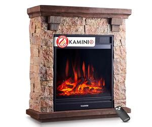 KAMINIO Chimenea eléctrica Juan - Chimenea eléctrica de pie con Aspecto de Piedra, función de calefacción, Efecto de Llama 3D y Mando a Distancia (Beige)