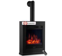 KAMINIO Chimenea eléctrica Kalle con Tubo de Chimenea - Chimenea eléctrica de pie con calefacción, Efecto de Llama 3D, Control Remoto (Negro)