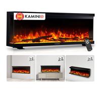 KAMINIO Chimenea eléctrica LEA: Chimenea eléctrica 3 en 1 con vista panorámica, función de calefacción, efecto de llama 3D, 12 colores de llama y control remoto. Tamaño: 50 pulgadas