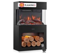 KAMINIO Eléctrica Chimenea Henri - Estufa de Chimenea eléctrica con calefacción, Efecto de Llama 3D, Compartimento para leña, luz Ambiental LED, Control Remoto (Negro)
