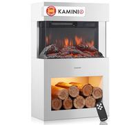 KAMINIO Eléctrica Chimenea Henri - Estufa de Chimenea eléctrica con calefacción, Efecto de Llama 3D, Compartimento para leña, luz Ambiental LED, Control Remoto (Blanco)
