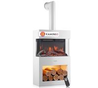 KAMINIO® Henri Chimenea eléctrica con Calefactor & Tubo de Estufa [Blanco] | Estufa eléctrica tipo chimenea decorativa con efecto fuego 3D, compartimento con luz LED, termostato, temporizador y mando