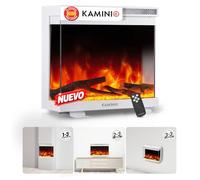KAMINIO® Lea Pro 30 Chimenea eléctrica Decorativa con Calefactor | 3 en 1 chimenea empotrable, colgante o de pie, vista panorámica con efecto fuego, termostato y mando a distancia, blanco