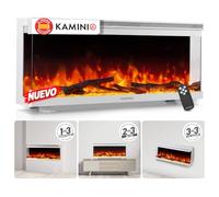 KAMINIO® Lea Pro 36 Chimenea eléctrica Decorativa con Calefactor | 3 en 1 chimenea empotrable, colgante o de pie, vista panorámica con efecto fuego, termostato y mando a distancia, blanco