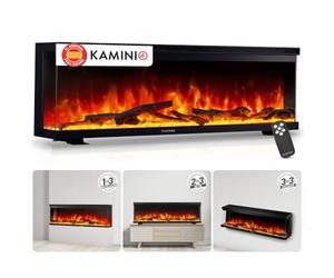 KAMINIO® Lea Pro 60 Chimenea eléctrica Decorativa con Calefactor | 3 en 1 chimenea empotrable, colgante o de pie, vista panorámica con efecto fuego, termostato y mando a distancia, negro