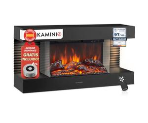 KAMINIO® Liz 82 Chimenea eléctrica de Pared con Calefactor [Negra] | Chimenea decorativa con efecto fuego 3D de 5 niveles, 2 compartimentos LED, termostato, temporizador y mando a distancia