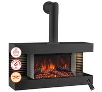 KAMINIO® Liz Chimenea eléctrica de Pared con Tubo de Estufa | Chimenea decorativa con calefactor, efecto fuego 3D de 5 niveles, 2 huecos LED, termostato, temporizador y mando a distancia