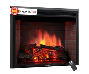 KAMINIO® Luca Pro 30 Chimenea eléctrica empotrable con Calefactor | Chimenea empotrada decorativa con efecto fuego LED en 12 colores, termostato, temporizador y mando a distancia, negro