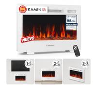 KAMINIO® Marlon Pro 30 Chimenea eléctrica Decorativa con Calefactor | 3 en 1 chimenea eléctrica empotrable, colgante o de pie, con calefactor, termostato, temporizador, mando a distancia, blanco