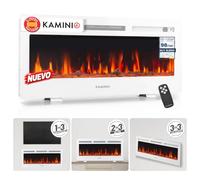 KAMINIO® Marlon Pro 42 Chimenea eléctrica Decorativa con Calefactor | 3 en 1 chimenea eléctrica empotrable, colgante o de pie, con calefactor, termostato, temporizador, mando a distancia, blanco