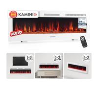 KAMINIO® Marlon Pro 60 Chimenea eléctrica Decorativa con Calefactor | 3 en 1 chimenea eléctrica empotrable, colgante o de pie, con calefactor, termostato, temporizador, mando a distancia, blanco