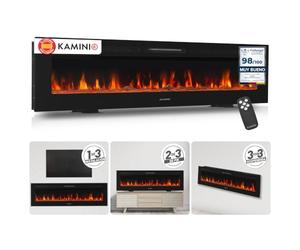 KAMINIO® Marlon Pro 70 Chimenea eléctrica Decorativa con Calefactor | 3 en 1 chimenea empotrable, colgante o de pie, con efecto fuego, termostato, temporizador y mando a distancia, negro