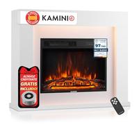 KAMINIO® Matti Modern 38 Blanca Chimenea eléctrica Decorativa de pie | Chimenea con calefactor, efecto fuego 3D de 5 niveles, luz ambiente LED, termostato, temporizador y mando a distancia