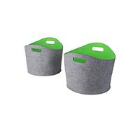 Kamino-Flam Conjunto de 2 Cestas de Almacenamiento con Asas, Cesta de Leña Aspecto Fieltro, Cesta organizadora Multiusos en 2 Tamaños, Gris/Verde