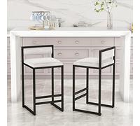 KAMPCO Juego de 2 taburetes de Barra de Cocina tapizados en Terciopelo, sillas Altas de Barra de Desayuno con Respaldo y Patas de Metal Negro, sillas de Comedor de Altura de Pub