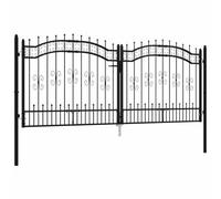 Kampen - Puerta para valla de acero, color negro, 302 x 125 cm | Acero con recubrimiento en polvo, punto de lanzamiento, arco superior, soportes horizontales, cierre con 3 llaves