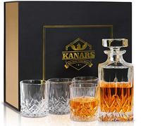 KANARS Vasos y Jarra de Whisky, 750 ml Decantador y 4 Copas 300 ml para Bourbon, Scotch, Martini, Coñac, Cóctel, Juego de 5 Piezas, Caja de Regalo de Lujo