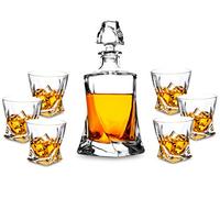 KANARS Vasos y Jarra de Whisky, 800 ml Decantador y 6× 300 ml Copas para Martini, Scotch, Coñac, Bourbon, Juego de 5 Piezas, Exquisita Caja de Regalo