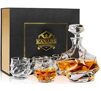 KANARS Vasos y Jarra de Whisky, Libre de Plomo Cristalino Resistente Botella de Whisky Set para Scotch, Bourbon, 750 ml Decantador y 4 Copas de Whiskey 320 ml, Caja de Regalo de Lujo, 5 Piezas