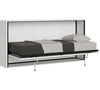Kando, cama individual horizontal en madera de fresno blanco, con colchón y mecanismo abatible