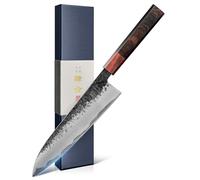 kanngou Cuchillos Japoneses Gyuto, 21cm Cuchillo Cocina de Acero Inoxidable con Madera de Ébano y Mango de Sándalo Rojo, Cuchillo Japonés Profesional con Caja de Regalo Premium