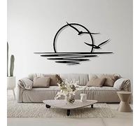 Kanylavy Arte de Pared de Metal Al Amanecer, DecoracióN de Pared de Sol y Gaviotas, DecoracióN de Pared de Metal, DecoracióN Abstracta del Hogar Al Atardecer, Arte de LíNea Minimalista