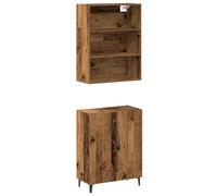 Kaorsrow Aparador con armario de pared de madera vieja, 2 piezas, 69,5 cm | Juego combinado de dos puertas de armario auxiliar y estante colgante para tu salón, pasillo o comedor con mucho espacio de