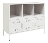 Kaorsrow Aparador de metal blanco 100,5 x 39 x 79 cm con 3 puertas | Moderna estantería auxiliar de acero para dormitorio y sala de estar con 6 compartimentos y patas ajustables.