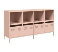 Kaorsrow Aparador rosa 135 x 39 x 73,5 cm de acero laminado en frío | Moderna estantería auxiliar de metal para sala de estar y dormitorio, 4 cajones y 4 compartimentos que ofrecen espacio de