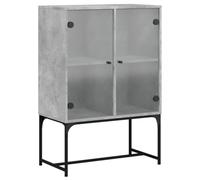 Kaorsrow Armario auxiliar con puertas de cristal, color gris hormigón, 69 x | Cajonera compacta de color gris hormigón con puerta de cristal y elementos de acero para salón y pasillo, 69 x 37 x 100 cm.