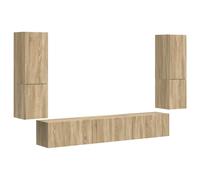 Kaorsrow TV Lowboard Set de 4 piezas de madera de roble Sonoma | Conjunto de armario colgante flexible de madera para sala de estar, ofrece un almacenamiento versátil y ahorra espacio