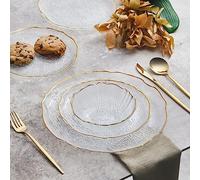 Karaca Milanda - Juego de vajilla de cristal con plato llano, platos laterales y cuencos para cereales y sopa, juego de platos y cuencos para 4 personas, juego de vajilla de 12 piezas (dorado