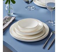 Karaca Saturn - Juego de vajilla blanca, moderno juego de vajilla de cocina para 6 personas, juego de platos y cuencos de 24 piezas, material de porcelana de hueso, duradero y elegante ribete dorado
