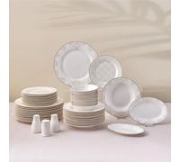Karaca Siena - Juego de vajilla de porcelana de 53 piezas con platos de cena y postre, cuencos, vajilla de porcelana china para 12 personas (blanco)