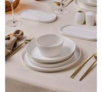 Karaca Stream Bone - Vajilla de 53 piezas para 12 personas, elegante juego de platos cuadrados de porcelana, color blanco