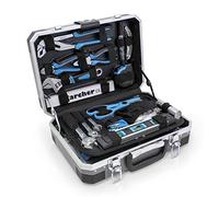 Karcher Caja herramientas completa, 114 pzs, azul, Cr-V y acero al carbono | Herramientas con martillo | Llave de vaso | Puntas de atornillar | Metro plegable | Tijeras | Cinta métrica | Papel de lija