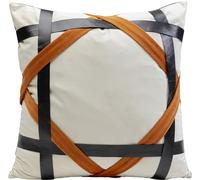 Kare Cojín de diseño Ring of Fire, Blanco/Naranja/Negro, Funda extraíble con Cremallera, con Relleno, Estampado geométrico, cojín Decorativo, Accesorio para el hogar, imitación de Piel, 45 x 45 cm
