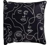 Kare Design Cojín Faces, 45 x 45 cm, Negro, Moderno, Decorativo, Hecho a Mano, con Cremallera, Dormitorio, salón, para sofás/sofás