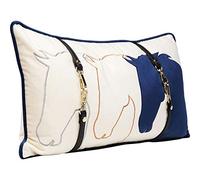 Kare Design Cojín Horsefaces, Azul/Blanco, 50x30 cm, Funda extraíble con Cremallera, Decorativo, Ornamental, Accesorio para el hogar, para sofá, Funda con Aspecto de Terciopelo