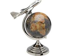 Kare Design Deco Object Globe Top Plane, Negro/Plata, Aluminio, Elegante, Estatua, Idea de Regalo, Accesorios Decorativos para el Hogar, Decoración de Habitación, Decoración del Hogar para Sala de
