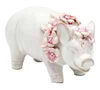 Kare Design Figura Decorativa Hawaii Pig, Blanco y Rosa, 11 cm de Altura, Objeto Decorativo, Regalo, Figura de Animal, Cerdito con Cadena de Flores, salón