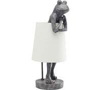 Kare Design lámpara de mesa Animal Frog, gris, lámpara de mesa, motivo rana, lámpara de mesilla de noche, lámpara para salón, lámpara decorativa, pantalla de lino, 58 x 23 x 29 cm (AxAxF)