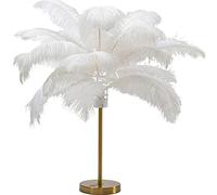Kare Design Lámpara de Mesa Feather Palm, Blanco, Motivo de Palmera, Plumas, Altura 60 cm, Luz Decorativa, Decoración para Dormitorio y Sala de Estar, sin Bombilla Incluida