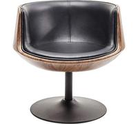 Kare Design Silla giratoria Club Walnut, Negra/marrón, giratoria 360 Grados, sillón, Base de tulipán, diseño Retro Moderno, Mediados de Siglo, salón, Acero, 75 x 62 x 61 cm (h/w/d)