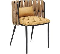 Kare Design Sillón Cheerio, Amarillo, cojín Incluido, Silla tapizada, Silla de Mimbre, Altura del Asiento 48 cm, Estructura de Acero, Comedor, 75x55x52 cm (A/A/P)