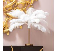 Kare Design Lámpara de Mesa Feather Palm, Blanco, Motivo de Palmera, Plumas, Altura 60 cm, Luz Decorativa, Decoración para Dormitorio y Sala de Estar, sin Bombilla Incluida