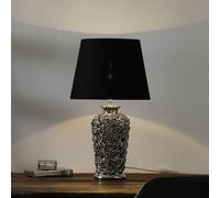 Kare Design Lámpara de mesa Rose, Plata/Negro, lámpara de mesa, base de cerámica con pétalos de rosa, lámpara decorativa, lámpara de escritorio, bombilla no incluida, 59x34x34cm