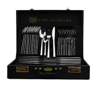 KARL HAUSMANN Cubertería 72 Piezas Acero Inoxidable con Estuche Negro | Set de Cubiertos 72 piezas de acero inoxidable 18/0 para 12 personas con piezas de servicio y estuche negro