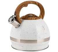 KARL HAUSMANN Hervidor de Agua para Inducción - 3L - Mármol Blanco Tetera de Acero Inoxidable con Silbato y Asa que No se Calienta - Para Induccion, Gas y Vitroceramica - Chaleira
